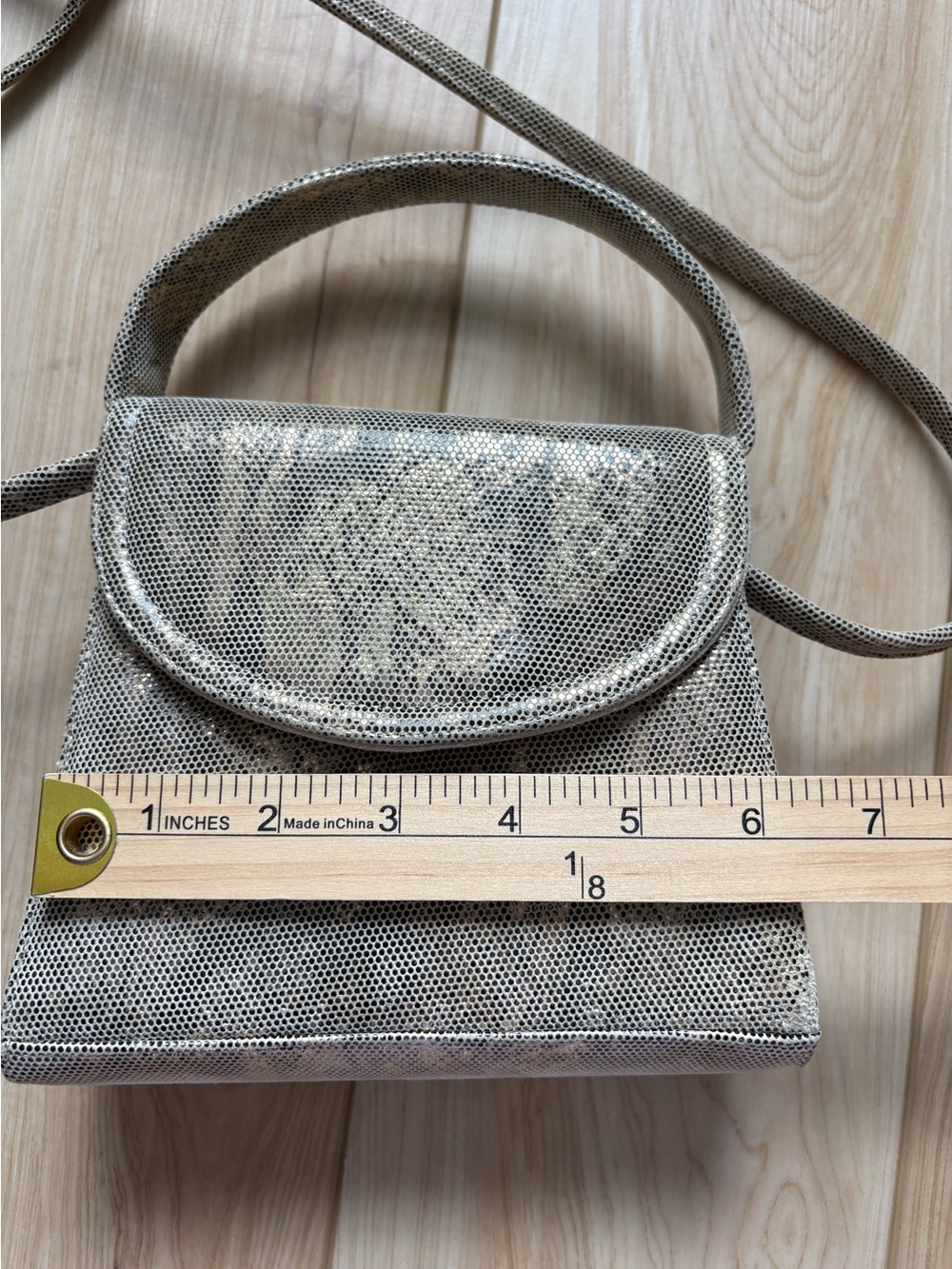 Gold Metallic Mini Crossbody Bag or Hand Bag Y2K Shimmery Neutral Snakeskin - Picture 6 of 8